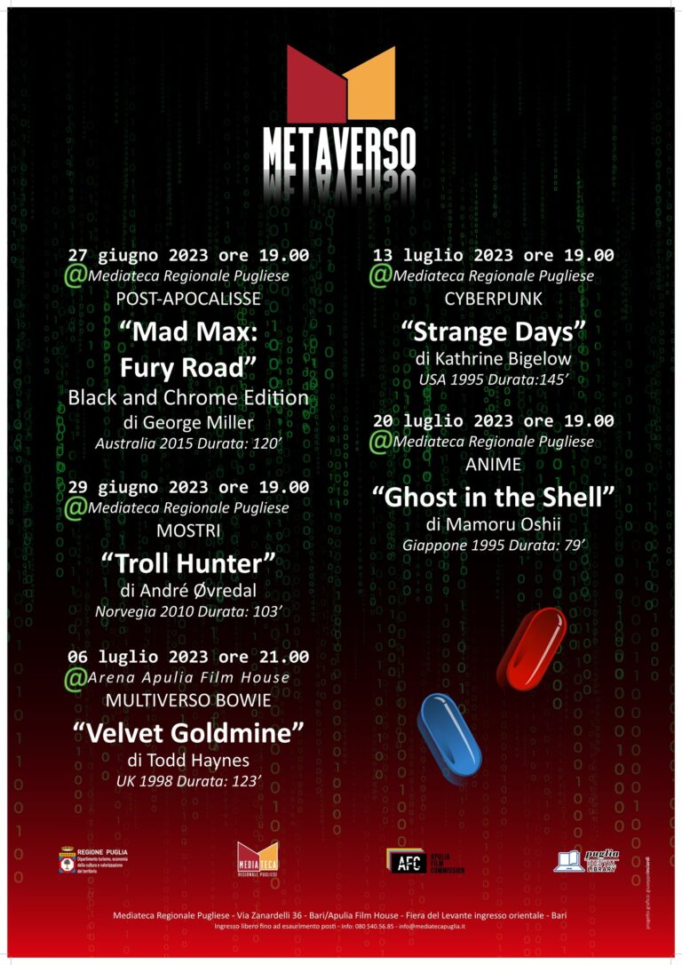 La Mediateca Regionale Pugliese presenta la rassegna “Metaverso” - dal 27 giugno al 20 luglio 2023