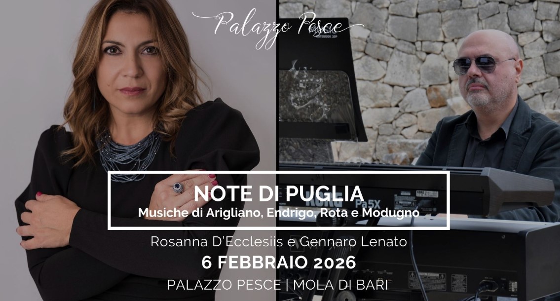 Note di Puglia - Suoni, voci e storie dal tacco d'Italia. Musiche di Nicola Arigliano, Sergio Endrigo, Nino Rota e Domenico Modugno
