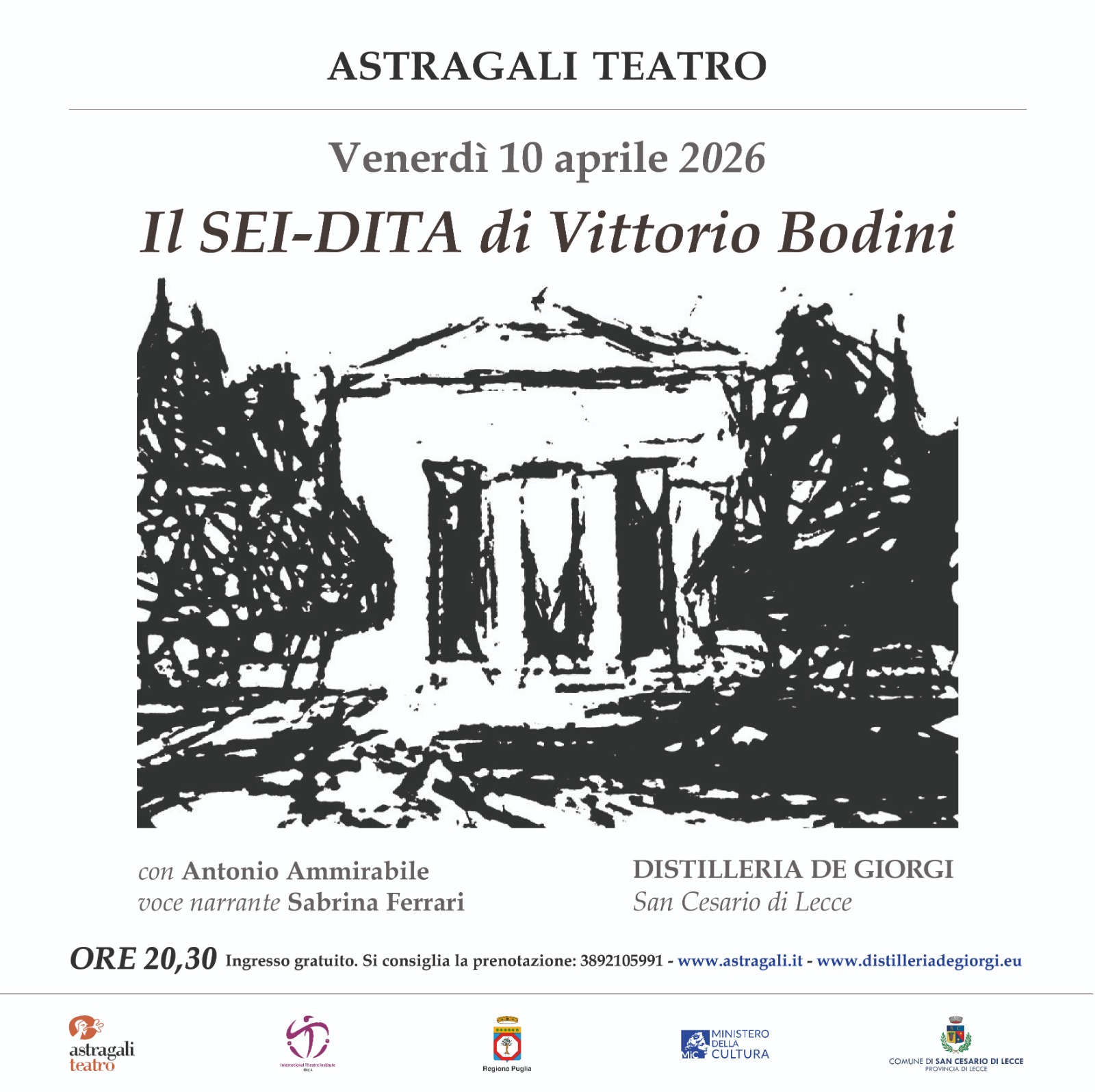 "Il Sei- Dita" di Vittorio Bodini raccontato da Antonio Ammirabile sul palco della Distilleria