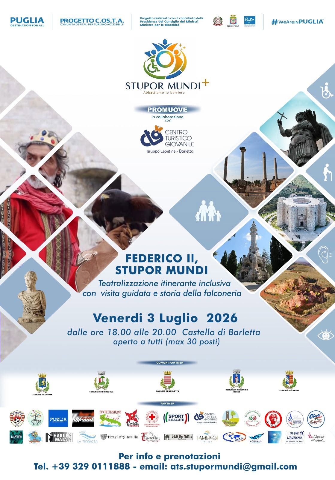 FEDERICO II, STUPOR MUNDI TEATRALIZZAZIONE ITINERANTE INCLUSIVA CON VISITA GUIDATA E STORIA ALLA FALCONERIA