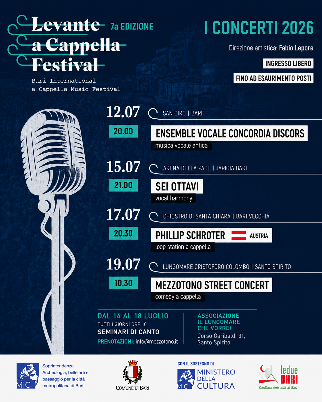 Levante International A Cappella Festival 2026 - MiC - Comune di Bari - Le due Bari 2026