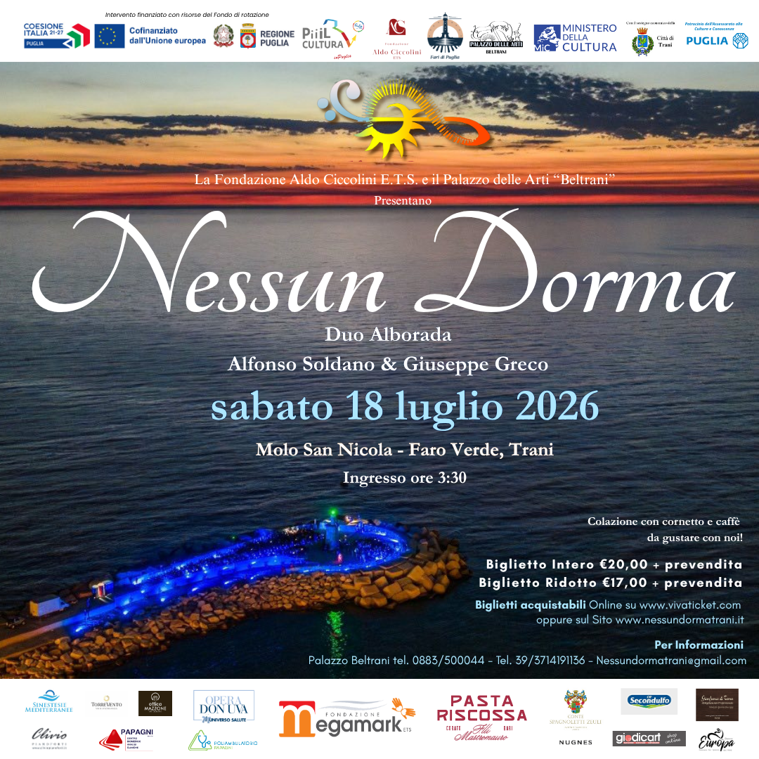 Nessun Dorma 2026: l'alba di Trani si accende d'oro e di musica per la 4^ Edizione