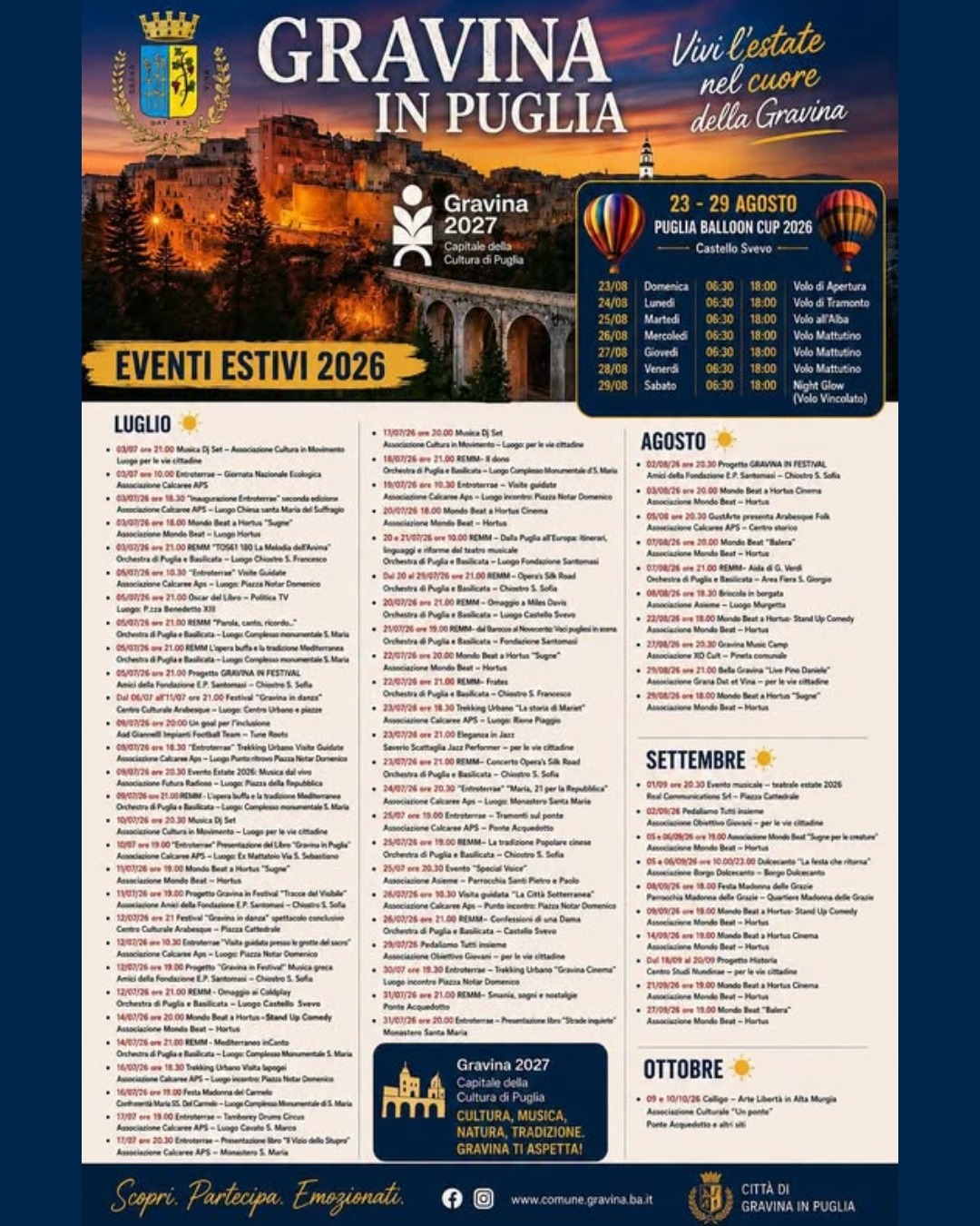 EVENTI ESTIVI 2026- GRAVINA IN PUGLIA