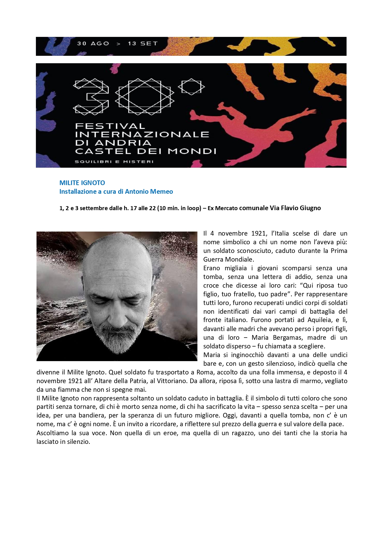 FESTIVAL INTERNAZIONALE DI ANDRIA CASTEL DEI MONDI 2026 "SQUILIBRI E MISTERI"