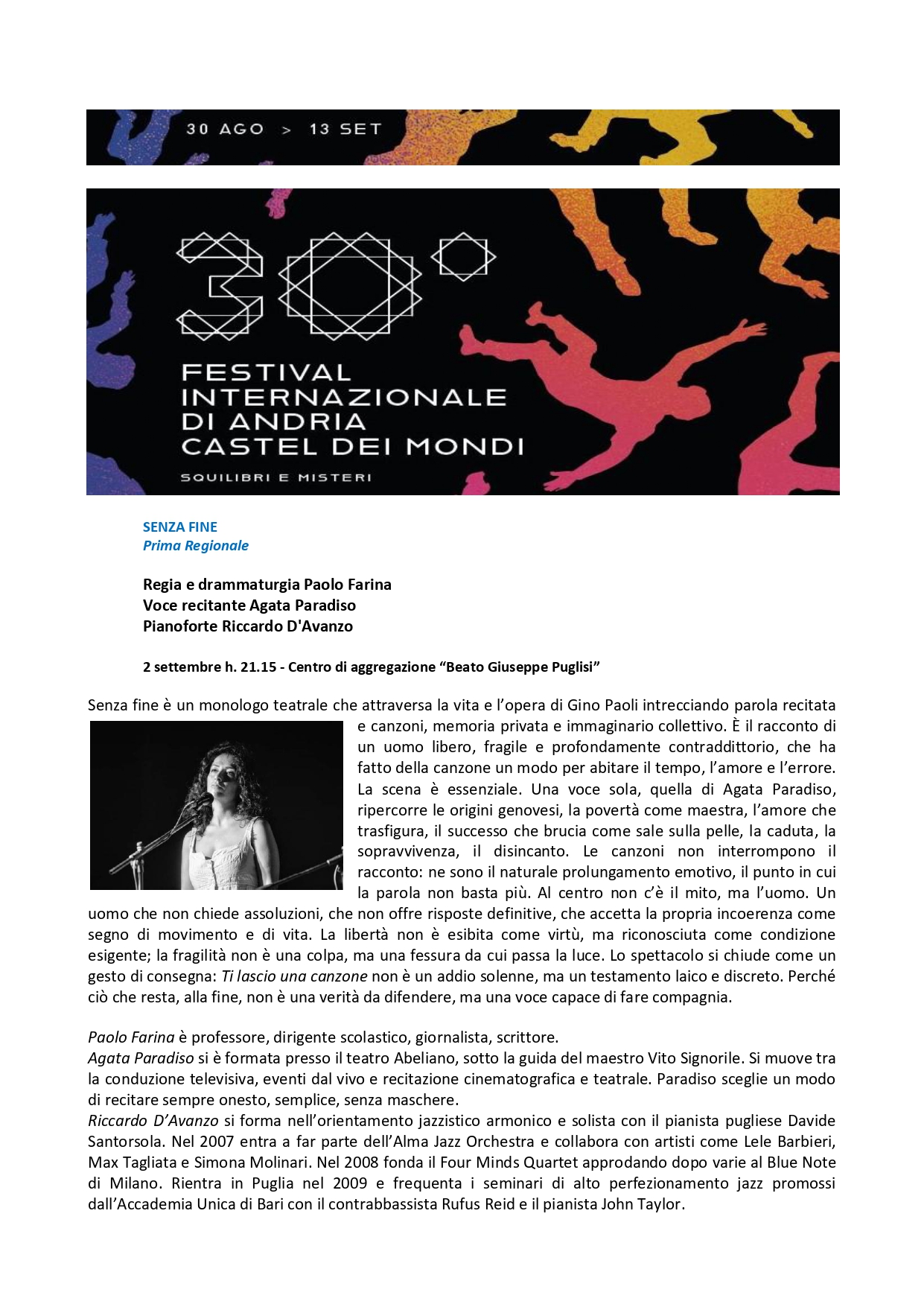 FESTIVAL INTERNAZIONALE DI ANDRIA CASTEL DEI MONDI 2026 "SQUILIBRI E MISTERI"