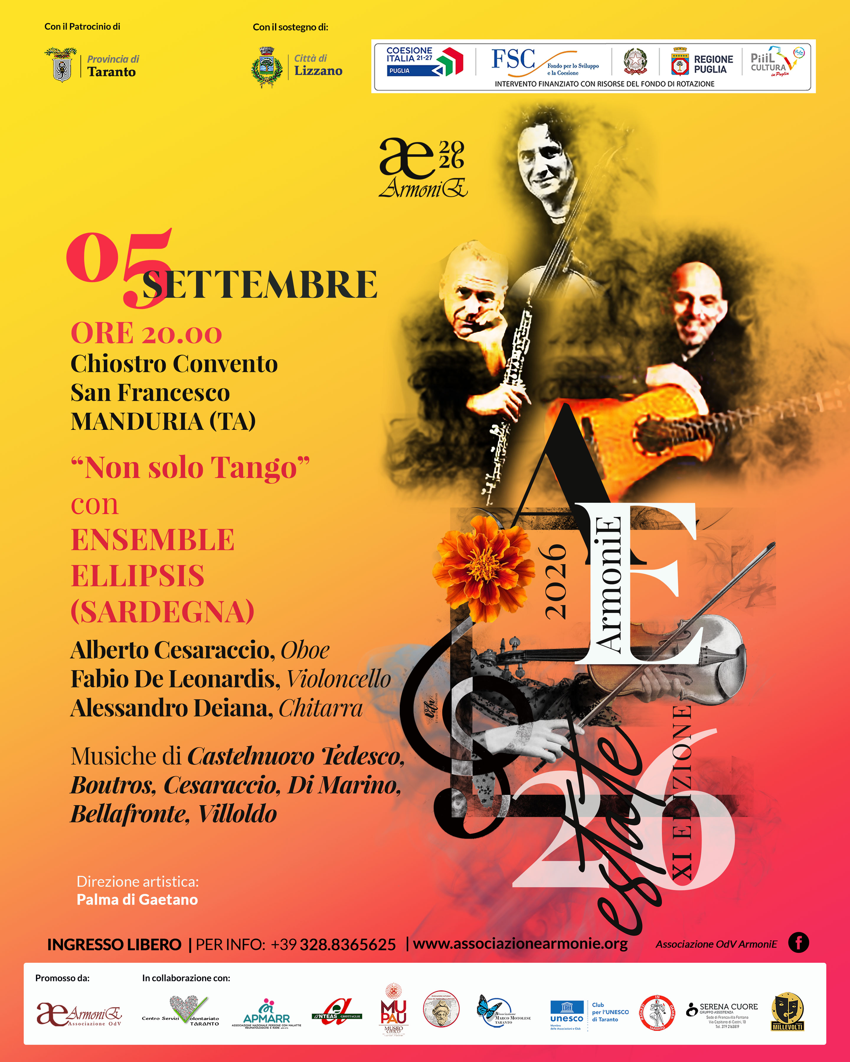 ArmoniEstate XI ed: gran finale a Manduria con il fascino di "Non solo Tango" e l'Ensemble Ellipsis