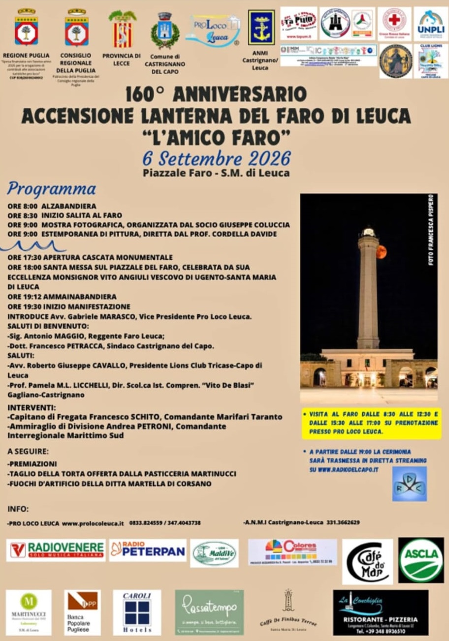 160° anniversario dell'accensione del faro di Leuca
