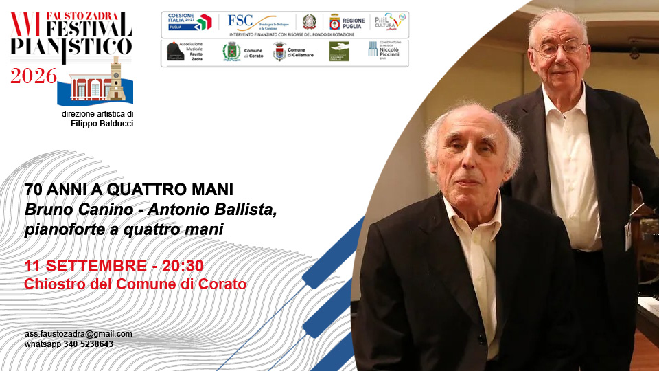 70 ANNI A QUATTRO MANI - BRUNO CANINO - ANTONIO BALLISTA, pianoforte a quattro mani