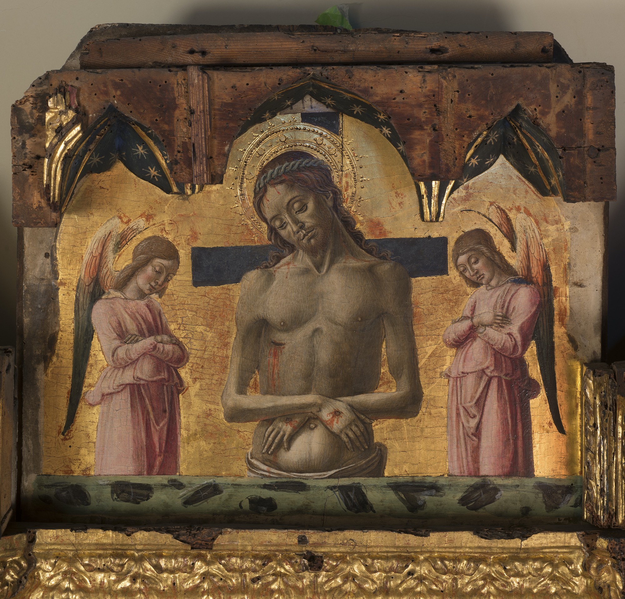 Vivarini Bartolomeo e aiuti di Bottega, Polittico di Conversano: La Natività; SS. Francesco, Andrea, Giovanni Battista, Pietro, Paolo, Girolamo, Domenico e Teodoro, tavola, cm 225 x 270, cat 581 - Dettaglio